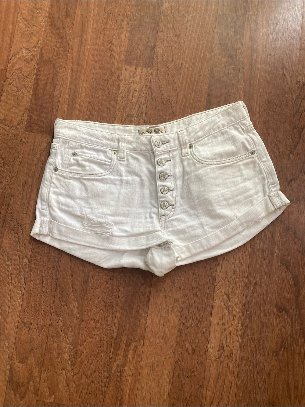 We The Free White Button-Fly Cuffed Denim Shorts